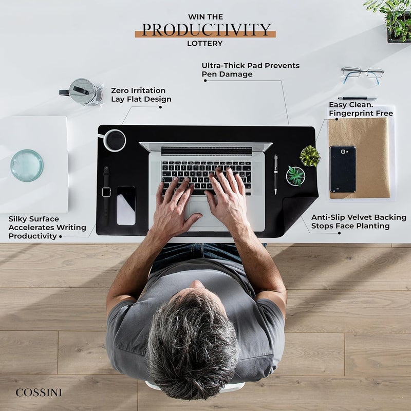 COSSINI XL Desk Pad - Large Vegan Leather Desk Mat 17 x 36- Buttery Smooth Writing, Damage Blocking, Non-Slip, Waterproof - Home Office Computer Desk Protector Blotter Laptop Keyboard Mouse Pad - Image 2